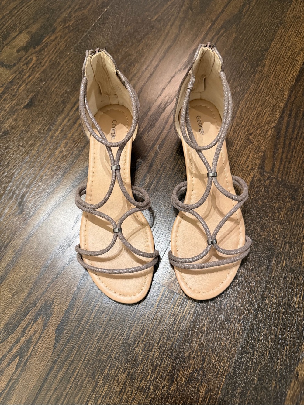 George Metallic Taupe Loop-Strap Sandals